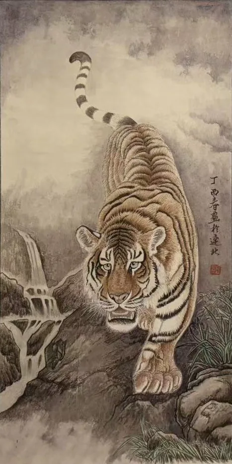 Tiger’s Roar by the Mountain Stream · Painting detail