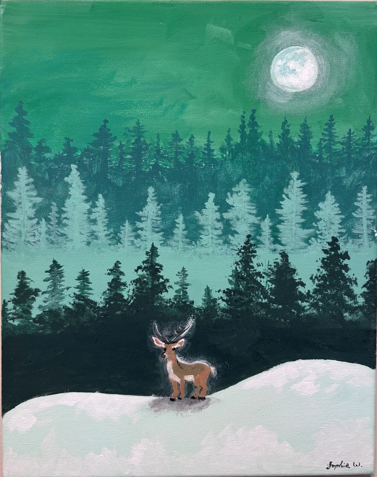 Stag under the moonlit forest · Complete artwork