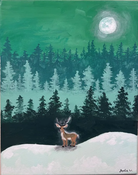Stag under the moonlit forest